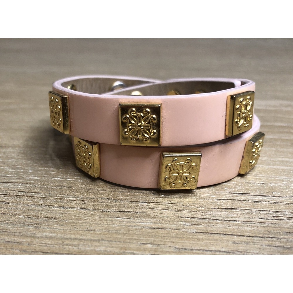 Rustic Cuff Bracelet MEAGAN Pink Patent Leather Wrap With Goldtone Logos